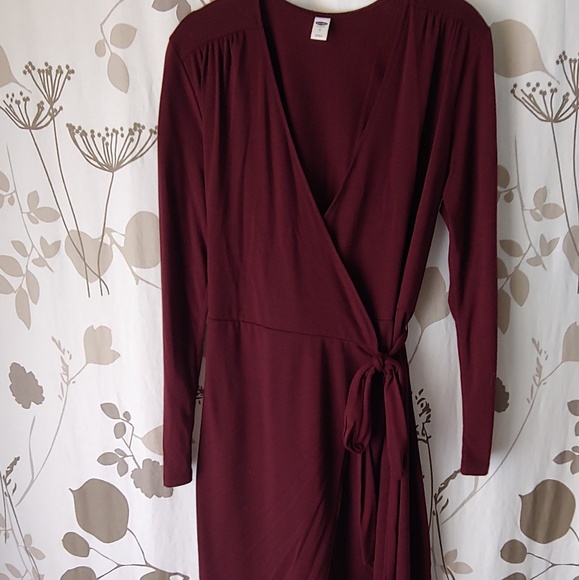 burgundy wrap dress long sleeve